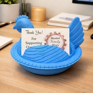 Hen on Nest HON Business Card Holder 3D Printed Desk Display Organizer - Blue